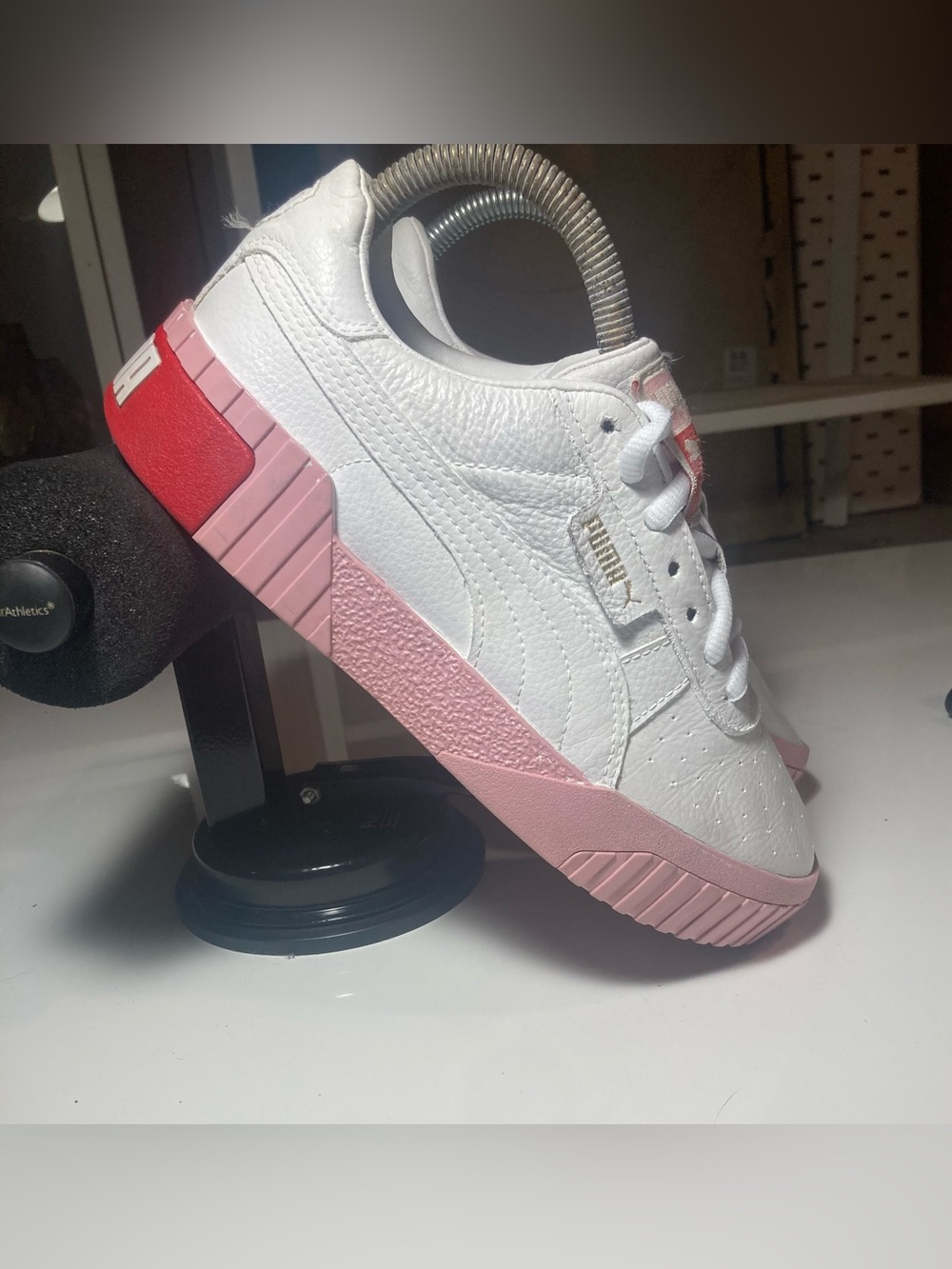 Puma White Low-Top Sneakers with Pink & Red Accent
